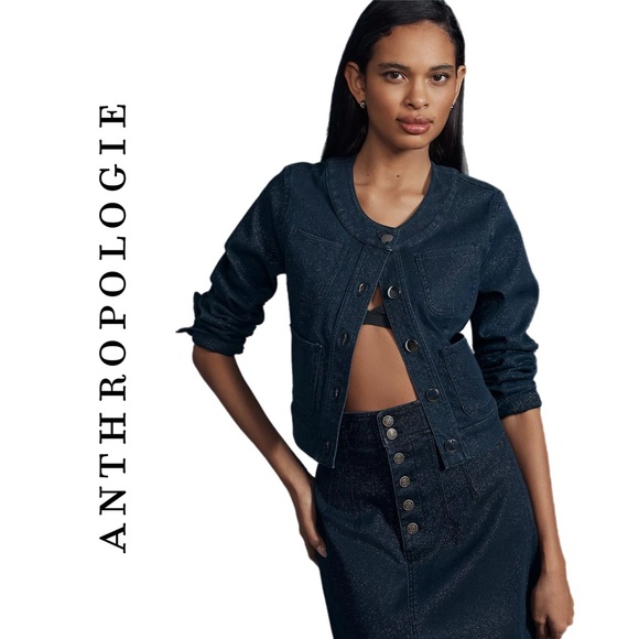 Anthropologie Jackets & Blazers - Anthropologie Maeve Cora Patch Pocket Jacket Sparkle Denim Edition